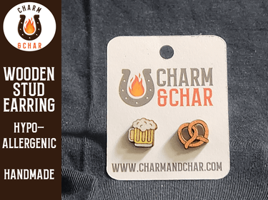 Perfect Match Wood Stud Earrings - Beer and Pretzel - Food Fashion Earring - Stud Earring - Charm and Char